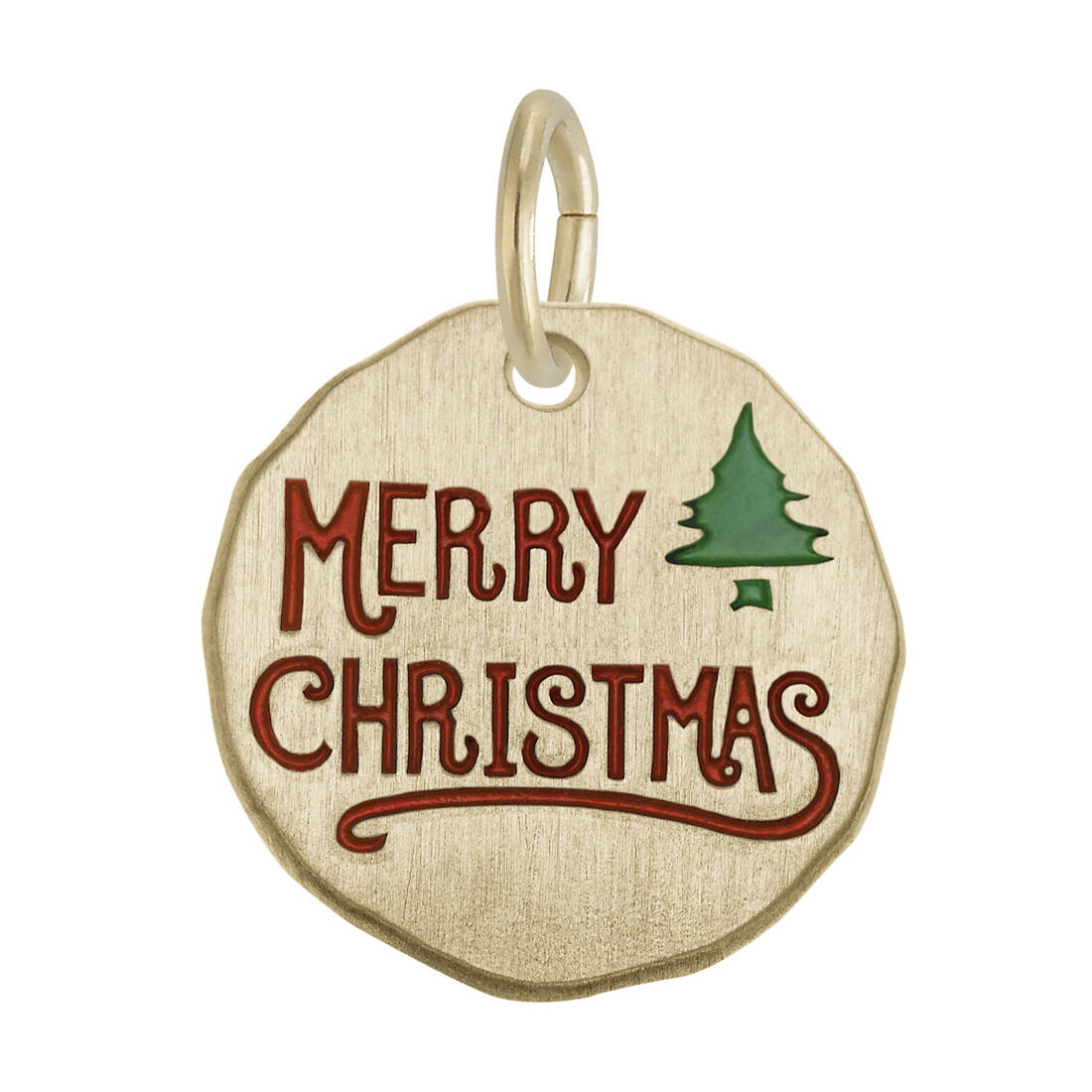 Red & Green Enamel Merry Christmas Charm Rembrandt 10K or 14K Gold or 925 Silver